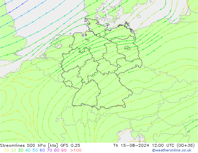 Stroomlijn 500 hPa GFS 0.25 do 15.08.2024 12 UTC