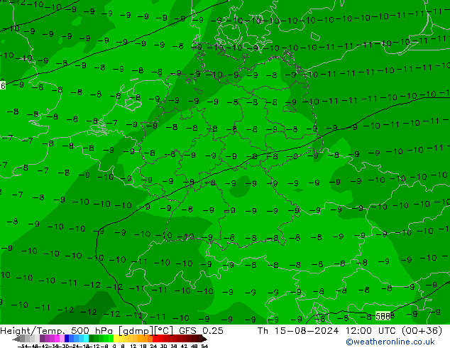 Hoogte/Temp. 500 hPa GFS 0.25 do 15.08.2024 12 UTC