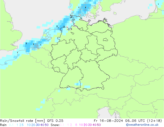 Regen/Sneeuwval GFS 0.25 vr 16.08.2024 06 UTC