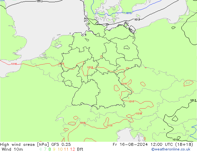 Windvelden GFS 0.25 vr 16.08.2024 12 UTC