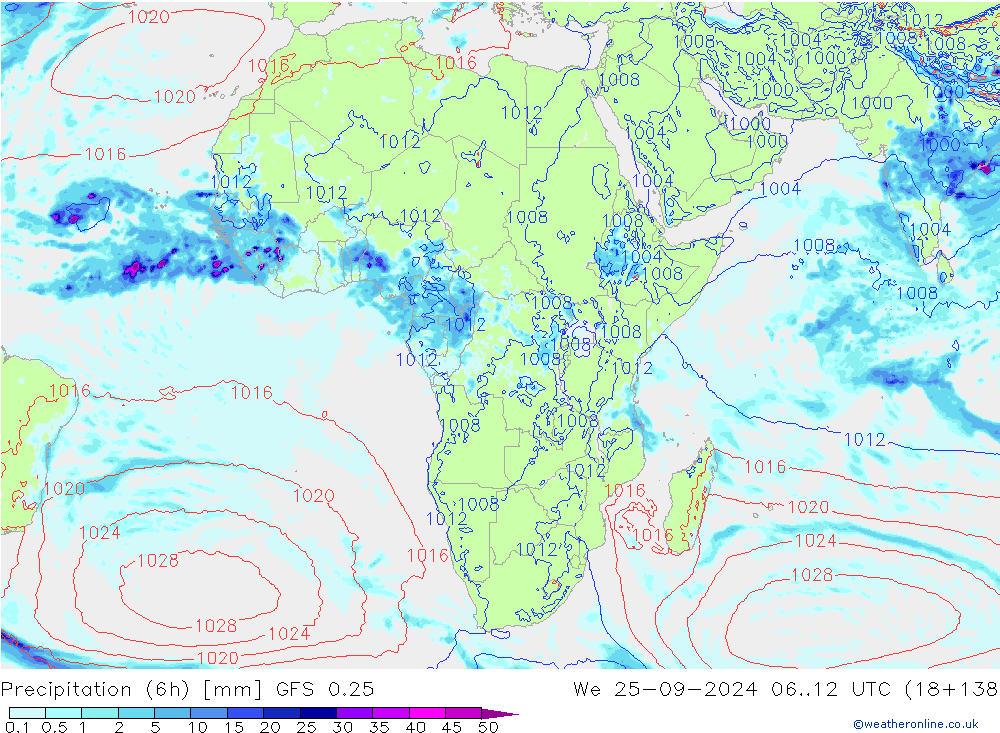 Z500/Rain (+SLP)/Z850 GFS 0.25 We 25.09.2024 12 UTC