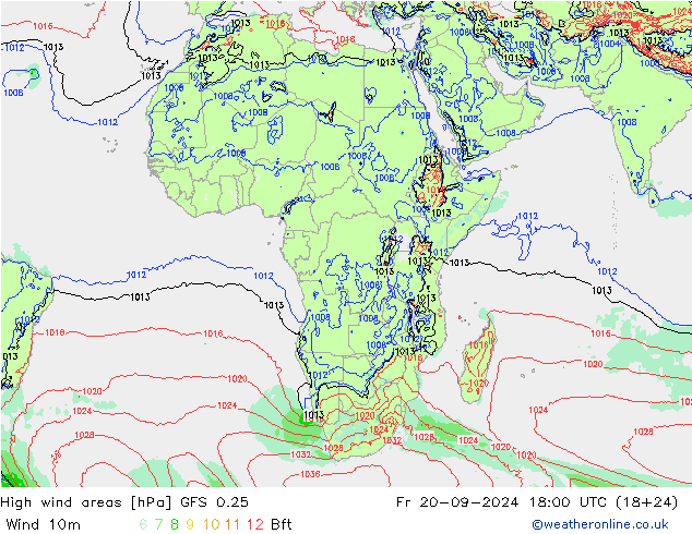 High wind areas GFS 0.25 Fr 20.09.2024 18 UTC