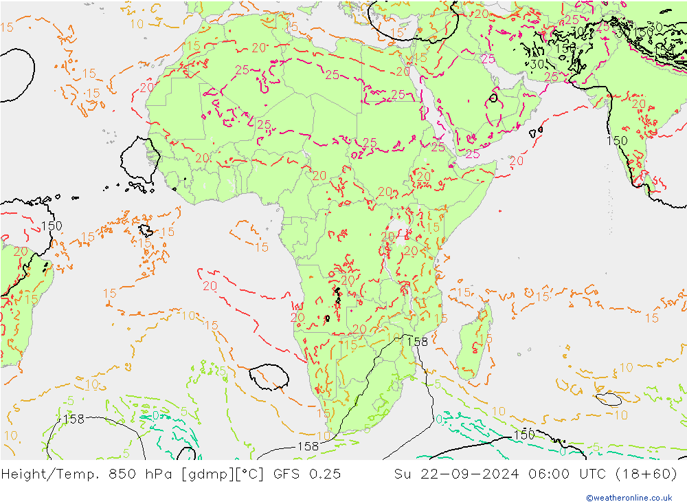 Z500/Rain (+SLP)/Z850 GFS 0.25 Dom 22.09.2024 06 UTC