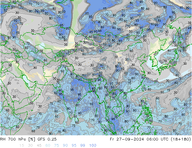 RH 700 hPa GFS 0.25 Pá 27.09.2024 06 UTC