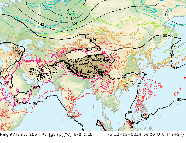 Z500/Yağmur (+YB)/Z850 GFS 0.25 Pzt 23.09.2024 06 UTC