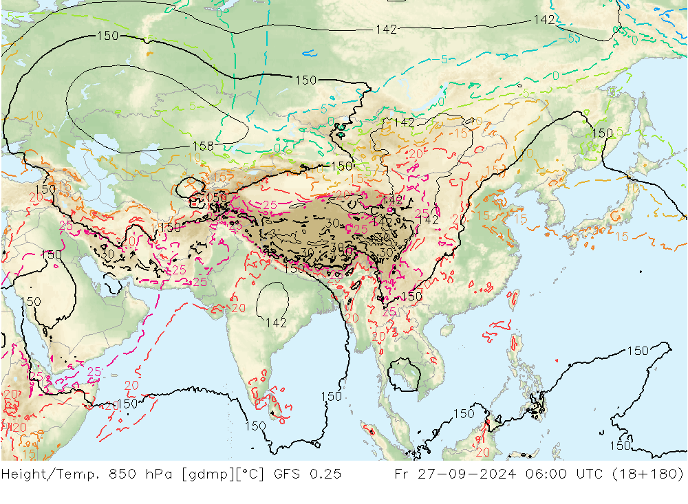 Z500/Rain (+SLP)/Z850 GFS 0.25 ven 27.09.2024 06 UTC