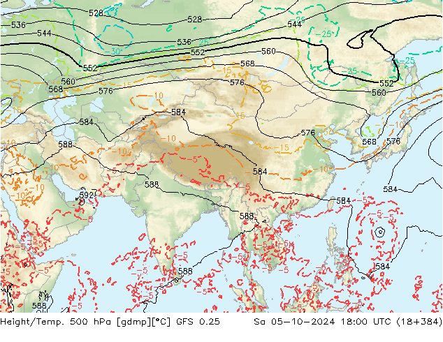 Z500/Rain (+SLP)/Z850 GFS 0.25  05.10.2024 18 UTC