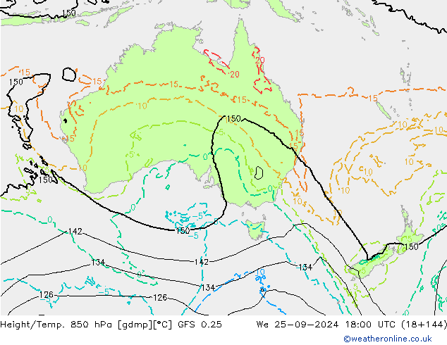 Z500/Rain (+SLP)/Z850 GFS 0.25 St 25.09.2024 18 UTC