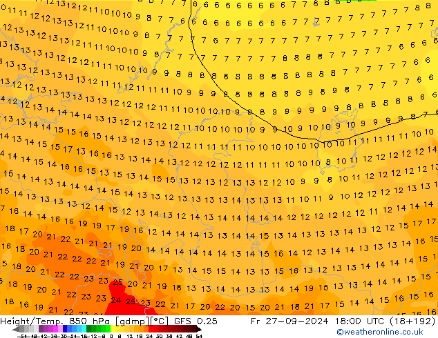 Z500/Rain (+SLP)/Z850 GFS 0.25 ven 27.09.2024 18 UTC