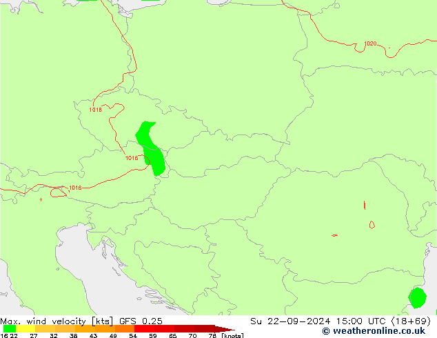 Max. wind velocity GFS 0.25 Вс 22.09.2024 15 UTC