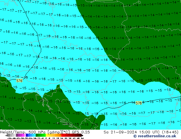 Z500/Rain (+SLP)/Z850 GFS 0.25 сб 21.09.2024 15 UTC