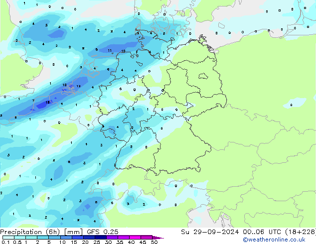 Z500/Rain (+SLP)/Z850 GFS 0.25 dom 29.09.2024 06 UTC