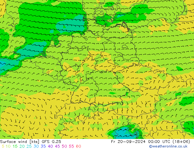 Rüzgar 10 m GFS 0.25 Cu 20.09.2024 00 UTC