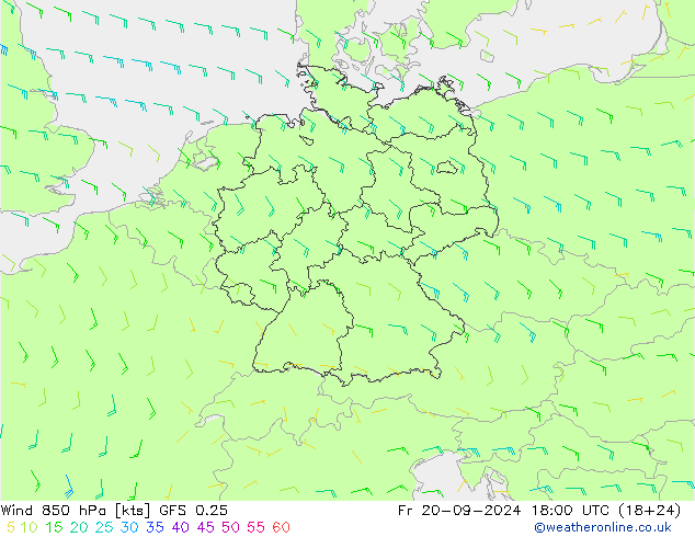 Wind 850 hPa GFS 0.25 Fr 20.09.2024 18 UTC