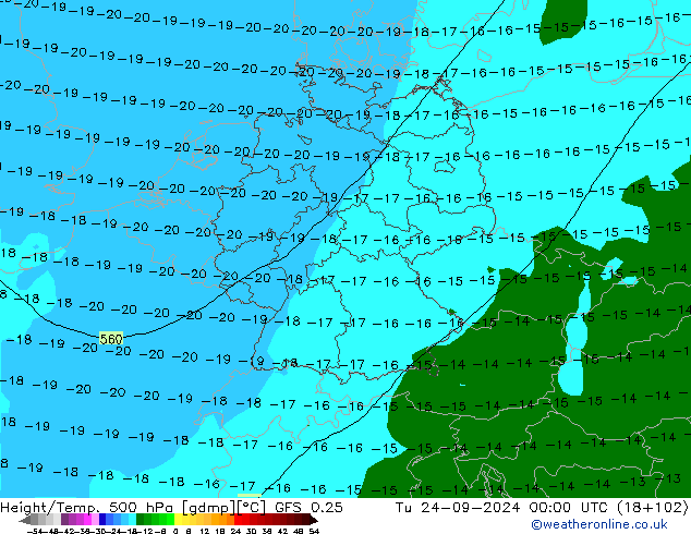 Z500/Rain (+SLP)/Z850 GFS 0.25 Di 24.09.2024 00 UTC