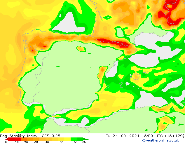 Fog Stability Index GFS 0.25 wto. 24.09.2024 18 UTC