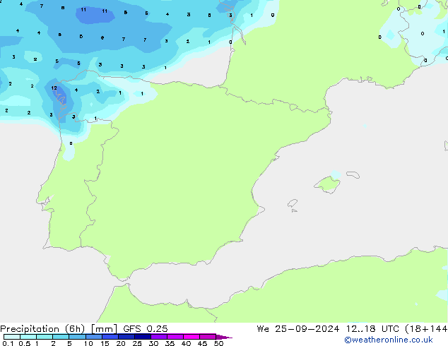 Z500/Rain (+SLP)/Z850 GFS 0.25 ср 25.09.2024 18 UTC