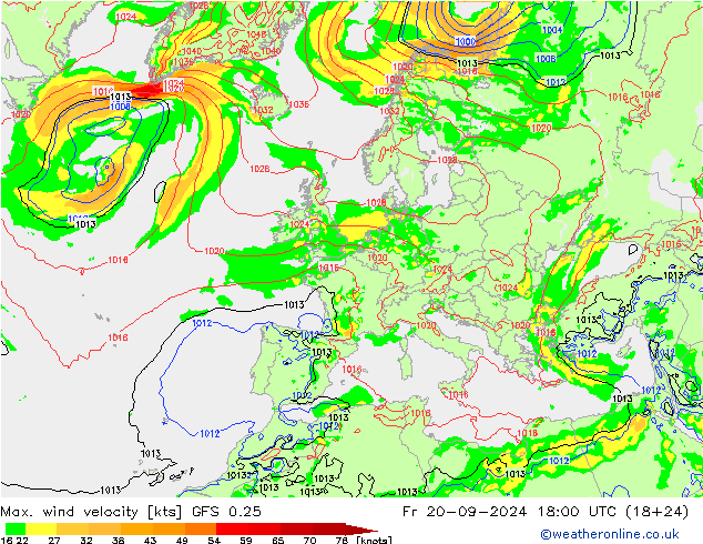 Max. wind velocity GFS 0.25 pt. 20.09.2024 18 UTC