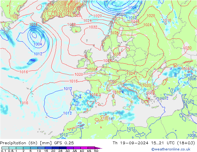 Z500/Rain (+SLP)/Z850 GFS 0.25 Th 19.09.2024 21 UTC