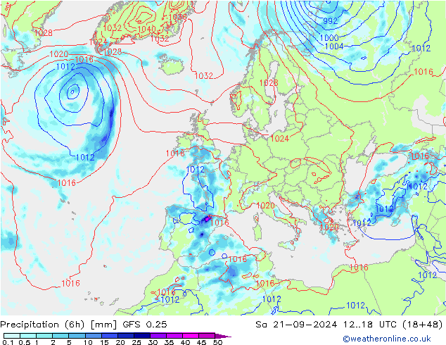 Z500/Rain (+SLP)/Z850 GFS 0.25 Sa 21.09.2024 18 UTC