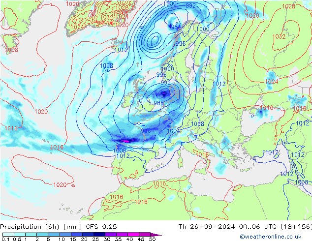 Z500/Rain (+SLP)/Z850 GFS 0.25 Th 26.09.2024 06 UTC