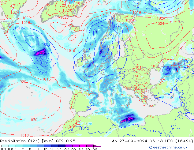 opad (12h) GFS 0.25 pon. 23.09.2024 18 UTC