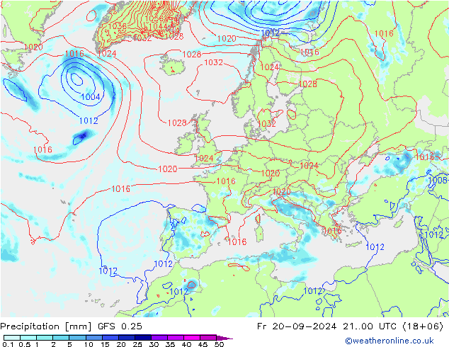 Precipitation GFS 0.25 Fr 20.09.2024 00 UTC