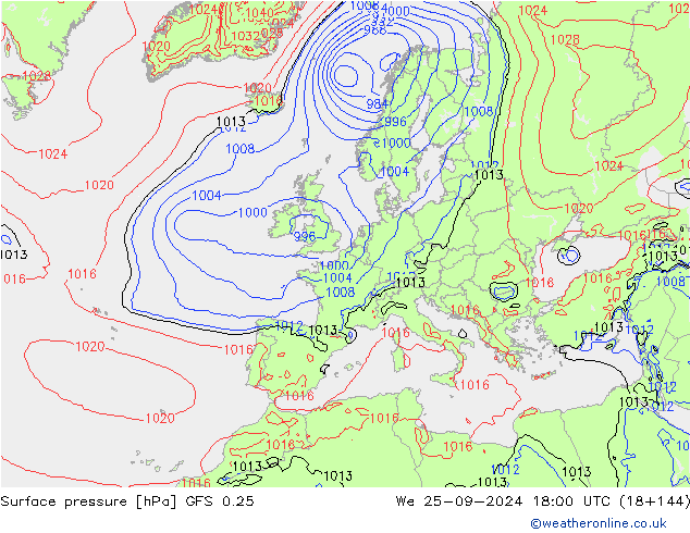 Surface pressure GFS 0.25 We 25.09.2024 18 UTC