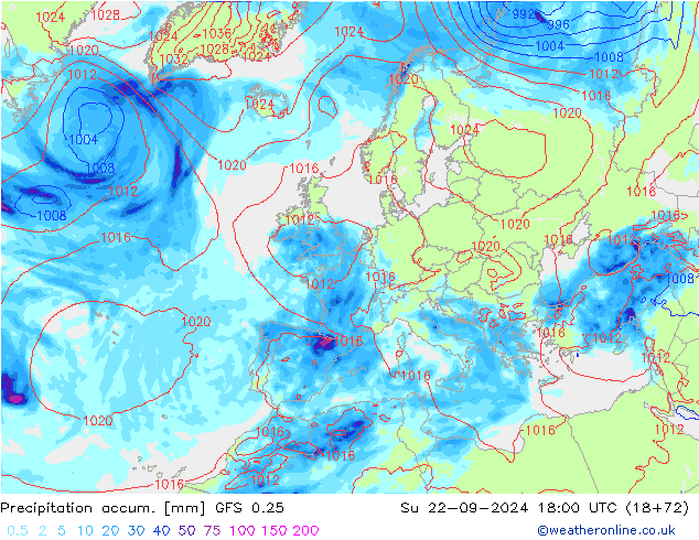 Precipitation accum. GFS 0.25 dom 22.09.2024 18 UTC