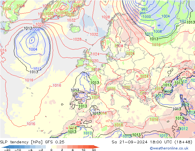 Drucktendenz GFS 0.25 Sa 21.09.2024 18 UTC