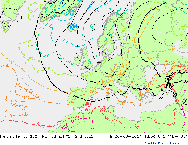 Z500/Rain (+SLP)/Z850 GFS 0.25  26.09.2024 18 UTC