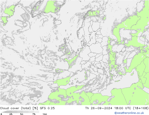 Bulutlar (toplam) GFS 0.25 Per 26.09.2024 18 UTC