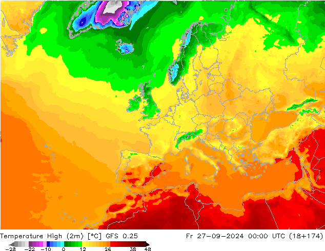 Maksimum Değer (2m) GFS 0.25 Cu 27.09.2024 00 UTC