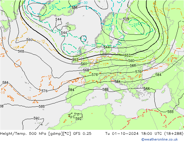 Z500/Regen(+SLP)/Z850 GFS 0.25 di 01.10.2024 18 UTC