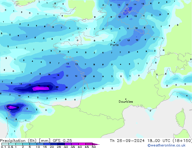 Z500/Yağmur (+YB)/Z850 GFS 0.25 Per 26.09.2024 00 UTC