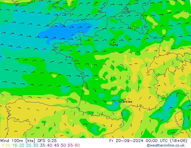 Wind 100m GFS 0.25 Fr 20.09.2024 00 UTC