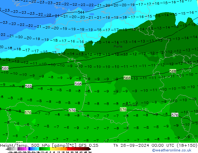 Z500/Yağmur (+YB)/Z850 GFS 0.25 Per 26.09.2024 00 UTC