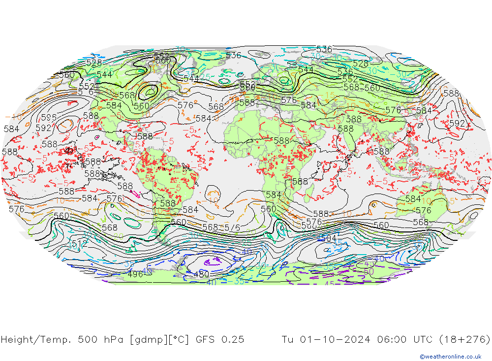 Z500/Rain (+SLP)/Z850 GFS 0.25 Út 01.10.2024 06 UTC