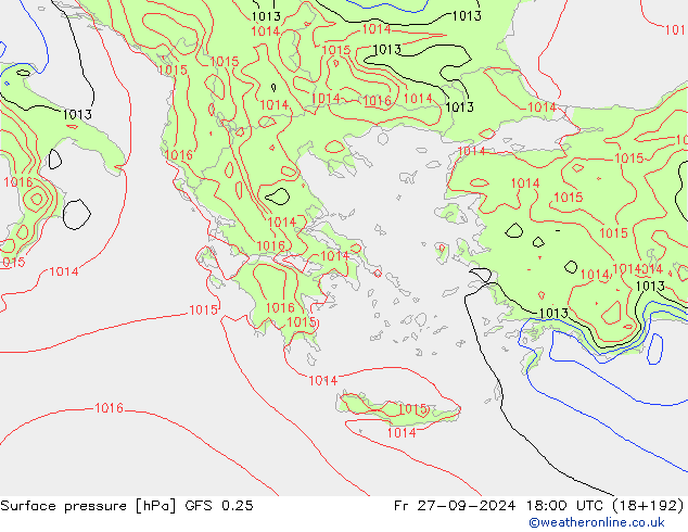 Surface pressure GFS 0.25 Fr 27.09.2024 18 UTC