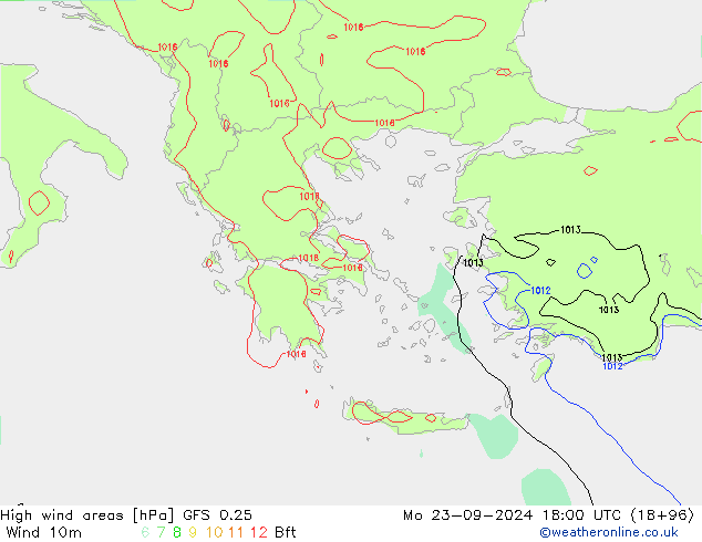 High wind areas GFS 0.25 lun 23.09.2024 18 UTC
