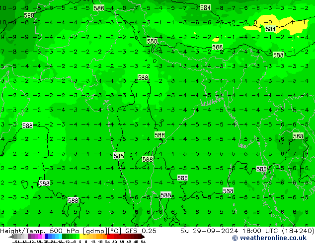 Height/Temp. 500 hPa GFS 0.25 So 29.09.2024 18 UTC