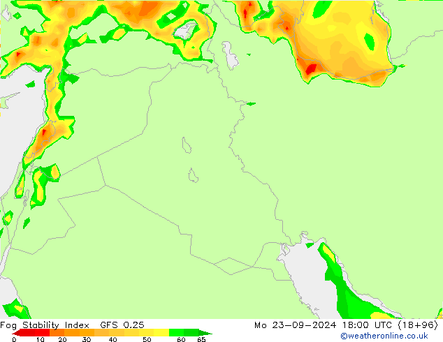 Fog Stability Index GFS 0.25 pon. 23.09.2024 18 UTC