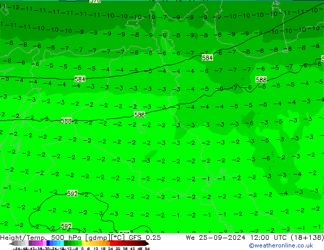 Z500/Rain (+SLP)/Z850 GFS 0.25 mié 25.09.2024 12 UTC