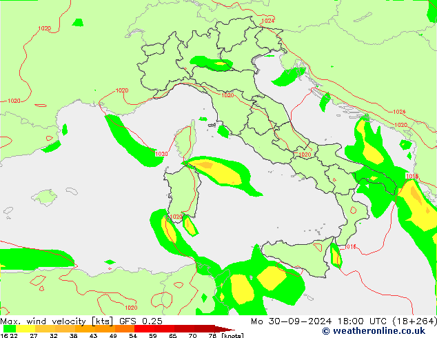 Max. wind velocity GFS 0.25 пн 30.09.2024 18 UTC