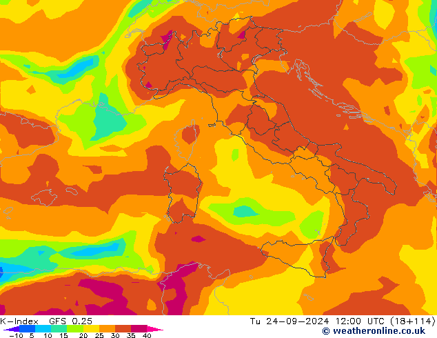 K-Index GFS 0.25 wto. 24.09.2024 12 UTC