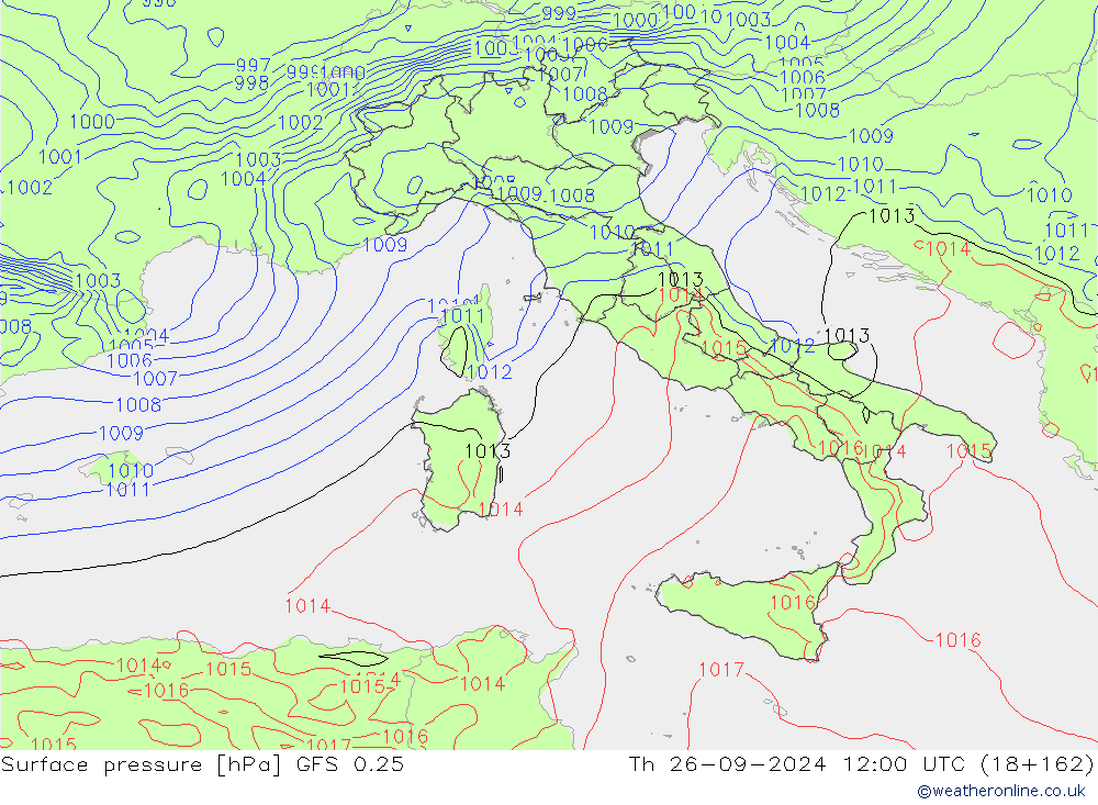 Luchtdruk (Grond) GFS 0.25 do 26.09.2024 12 UTC