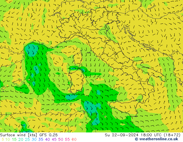 Vento 10 m GFS 0.25 dom 22.09.2024 18 UTC