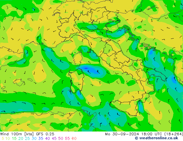 Wind 100m GFS 0.25 ma 30.09.2024 18 UTC