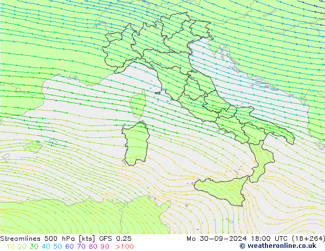 Stroomlijn 500 hPa GFS 0.25 ma 30.09.2024 18 UTC