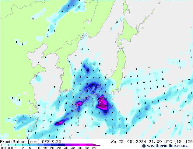 Precipitación GFS 0.25 mié 25.09.2024 00 UTC